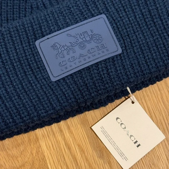 NWT Coach Wool Knit Hat Beanie Navy Blue - Picture 5 of 5